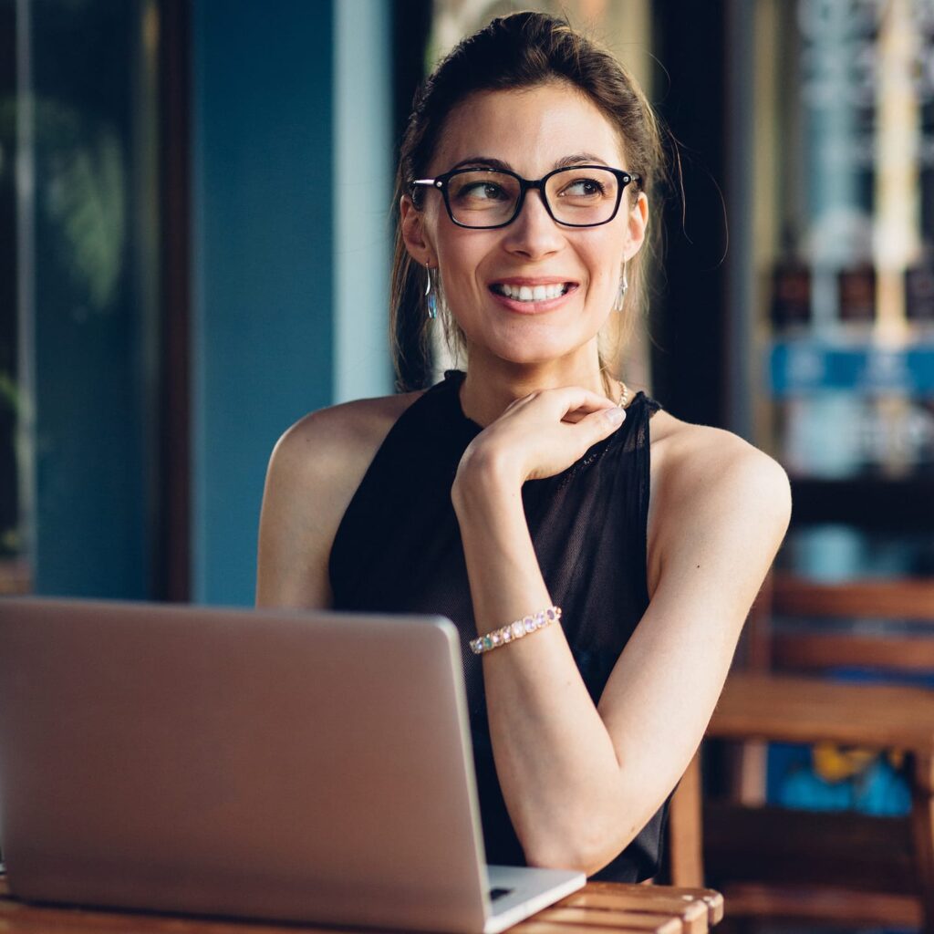 Working at her laptop